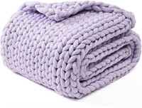 YNM Chunky Knit Throw Blanket - Iris Lavender