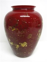 RED GLASS VASE W/ GOLD LEAF ACCENTS