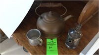 Copper tea kettle, etc