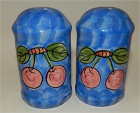 Blue Shakers with Hand-Painted Cherries