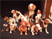 11 china dog figurines: Bassets, Dachshunds,