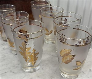 7 MID CENTURY GLASS GOLD DRINK GLASSES
