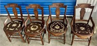 4 ANTIQUE DINING CHAIR NEEDLEPOINT CHAIRs