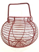 Vintage red metal egg collecting basket