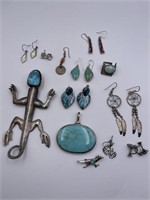 Assortment of Sterling Earrings, Pins, & Pendants