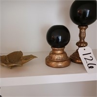 BLACK BALL PAIR CANDLE HOLDERS