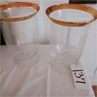 GOLD-LIKE BANDED PAIR OF VASES