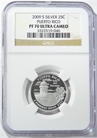 2009-S SILVER PUERTO RICO 25C NGC PF70UC