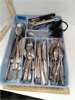 Big Tray Of Stainless Steel Silverware& Utensils