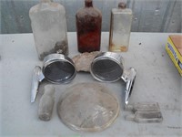 Antique Vehicle Mirrors, Bottles, Headlamp Lens,