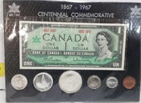 1867-1967 Canada Set With Coins And Note In