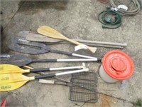 Assorted paddles, minnow bucket