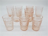LOT OF 6 LARGE AND 3 SMALL CABBAGE ROSE TUMBLERS