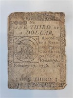 1776 $1/3 Continental Currency CC-20