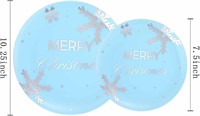 50 Pieces Christmas Plastic Plates  - Blue