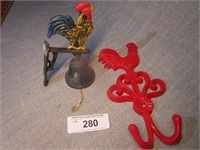 Cast Iron Rooster Bell and Wall Hook