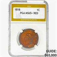 1818 Coronet Head Large Cent PGA MS65+ RED