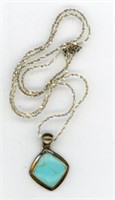 Sterling Turquoise Pendant 18”
