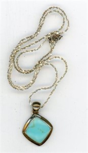 Sterling Turquoise Pendant 18”