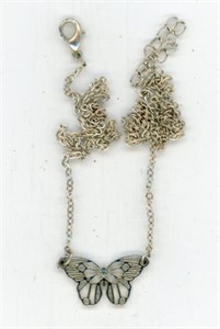 Silver Butterfly Necklace Purple Gem 18”