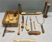 Antique Wood & Metal Tools; Bobbins; Cobbler Forms