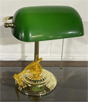 (L) Vintage Emerald Shade Bankers Lamp 14”