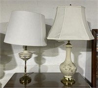 (L) 2 Porcelain and Brass Lamps  32” x 29”