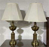 (L) 2 Brass Metal Lamps 32” tall