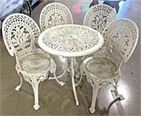 (5pc) Painted Cast Iron Bistro Table & 4 Chairs