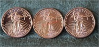 Lot of 3 St. Guadens Design Copper Bullion Coins