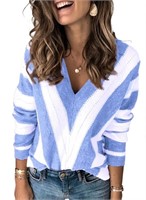 P3919  Aleumdr Stripe Sweater Tops Sky Blue 2xl