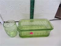 Vintage Green Depression Glass Refrigerator Dish