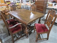 ANTIQUE OAK DINING TABLE 5 CHAIRS