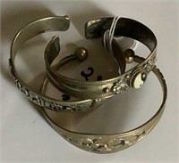 Lot of 3 Silver Decorated Cuff Bracelets