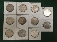 11- Silver Franklin Half Dollars