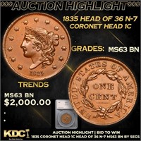 ***Auction Highlight*** 1835 Coronet Head Large Ce