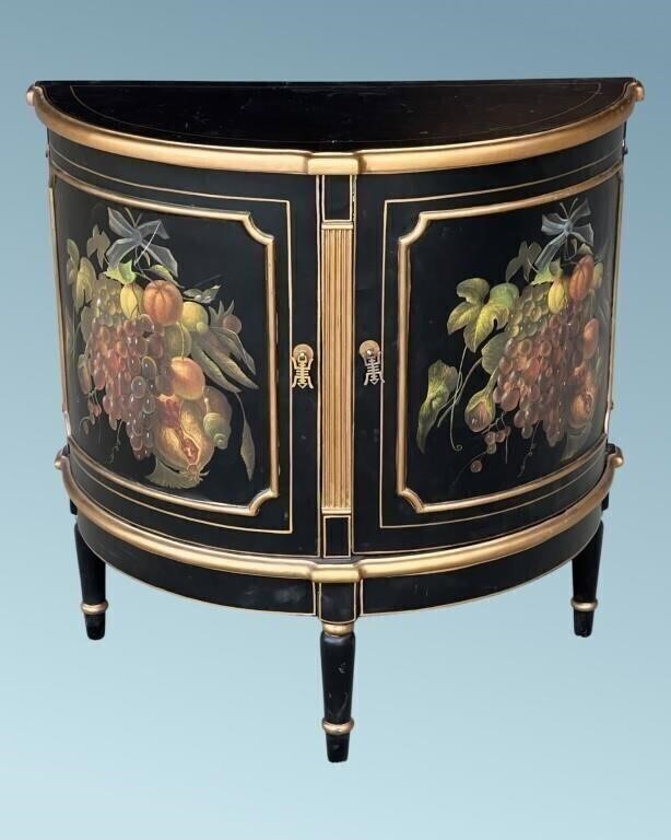 Chinoiserie Gilded & Fluted Demilune Cabinet
