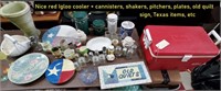 Igloo cooler old quilt sign cannisters shakers etc