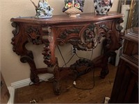 48" ANTIQUE ORNATE CARVED WOOD ENTRYWAY TABLE