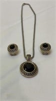 Black Rhinestone Necklace and Earrings Set