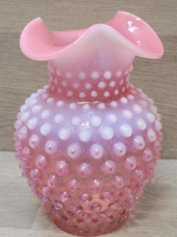 Fenton Cranberry Hobnail Ruffled Vase