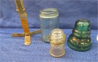 old hem marker -old ball jar -2 insulators