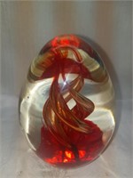 Red Flame Helix Bubble Art Glass Paperweight