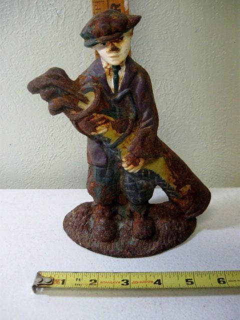 Vtg Cast Iron Golfer Door Stop 8"