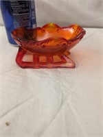 Vintage Westmoreland Glass Red/ Orange Sleigh