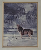 159D Signed Print Bob Ouick Wolf in Snow