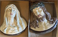 Vintage Chalkware Art of Mother Dolorosa & Jesus