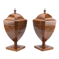 Pair Regency inlaid mahogany knife urns