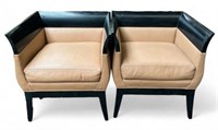 Pair of Unsigned Vignelli Leather Lounge Chairs.