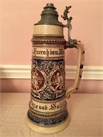 Pottery master stein, relief, hand painted,